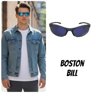 Boston Bill Polarized Sport Sunglasses Wrap Frame Blue Lens
